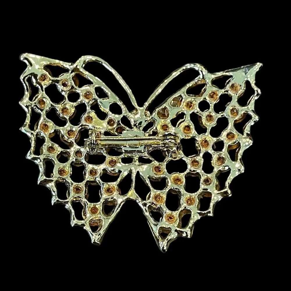 Vintage Blue Green Red Rhinestone Butterfly Figural Brooch Pin + Original Box